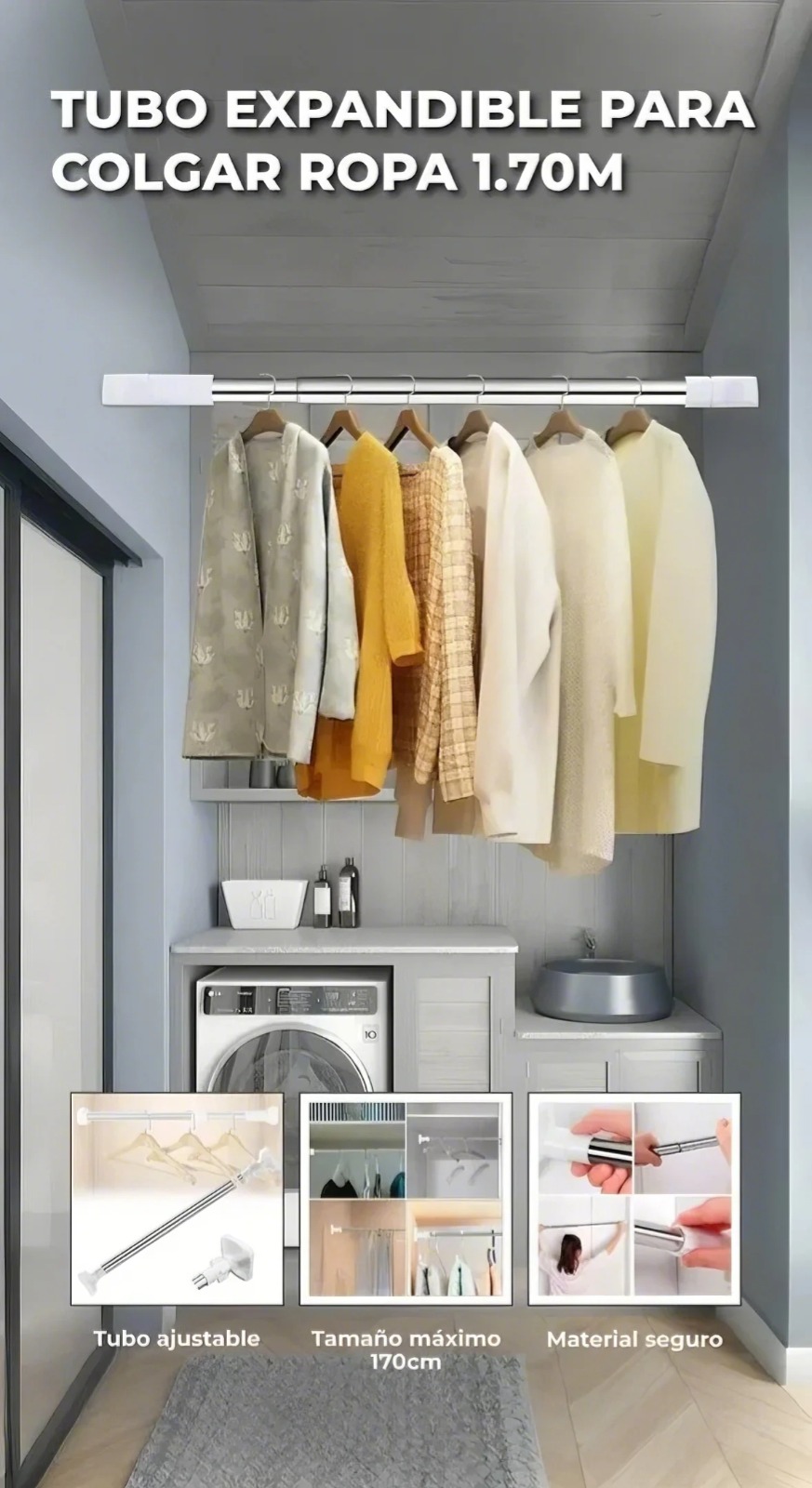 Tubo expansible para colgar ropa